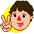 A pixel-art portrait of Rubén doing a peace sign and sticking his tongue out